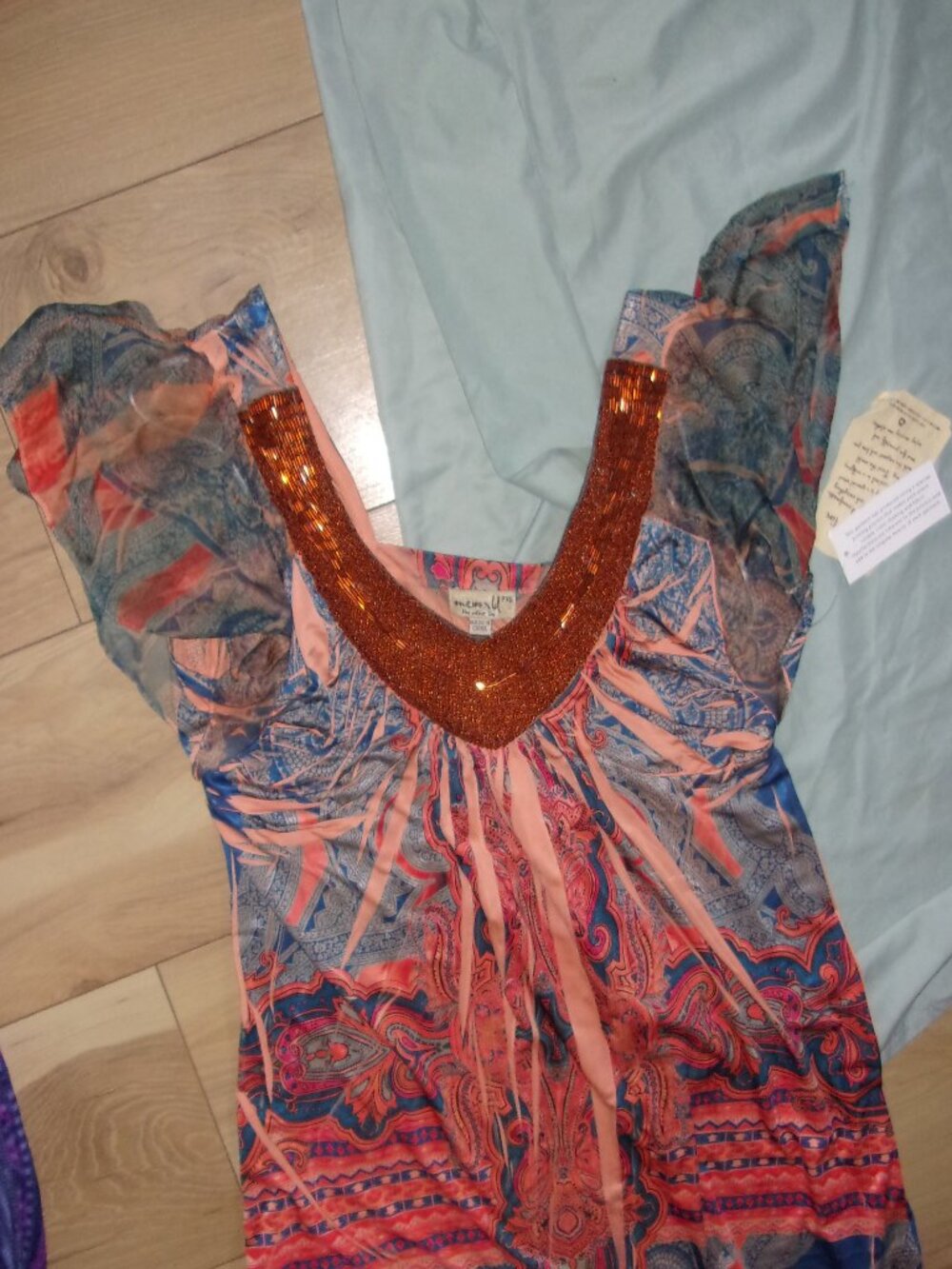 NEW one world size extra large p shirt orange pretty bling print dress casual